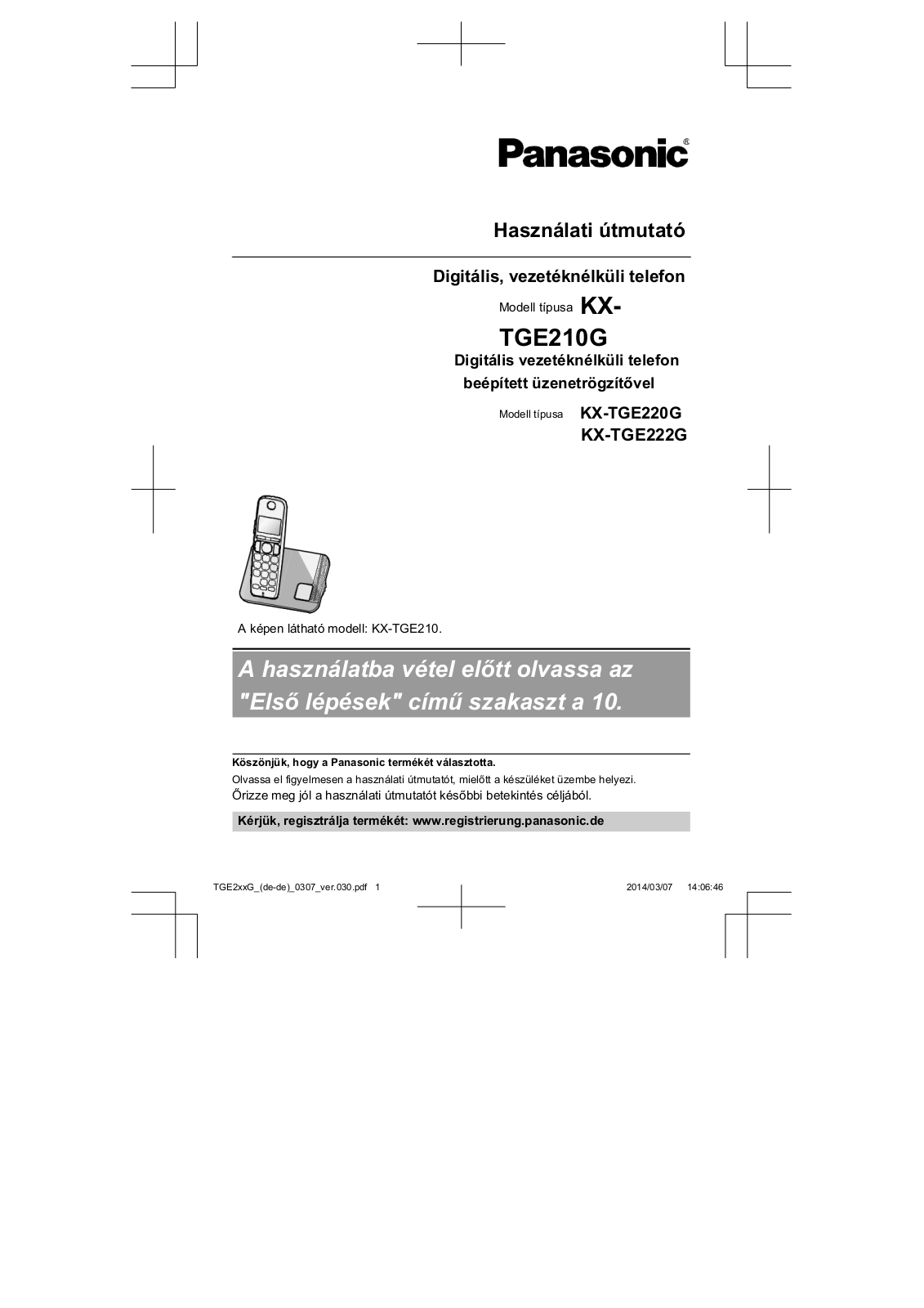 Panasonic KX-TGE220G, KX-TGE222G, KXTGE210G User guide