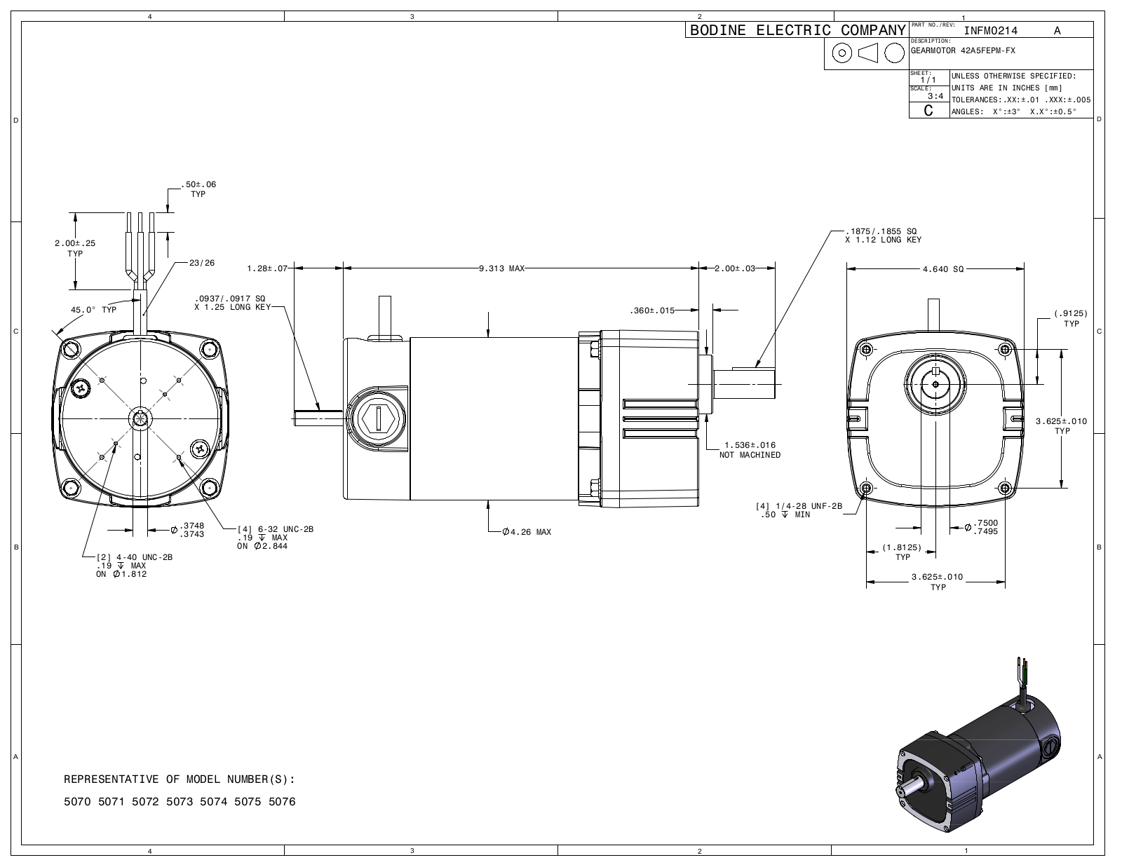 Bodine 5070, 5071, 5072, 5073, 5074 Reference Drawing