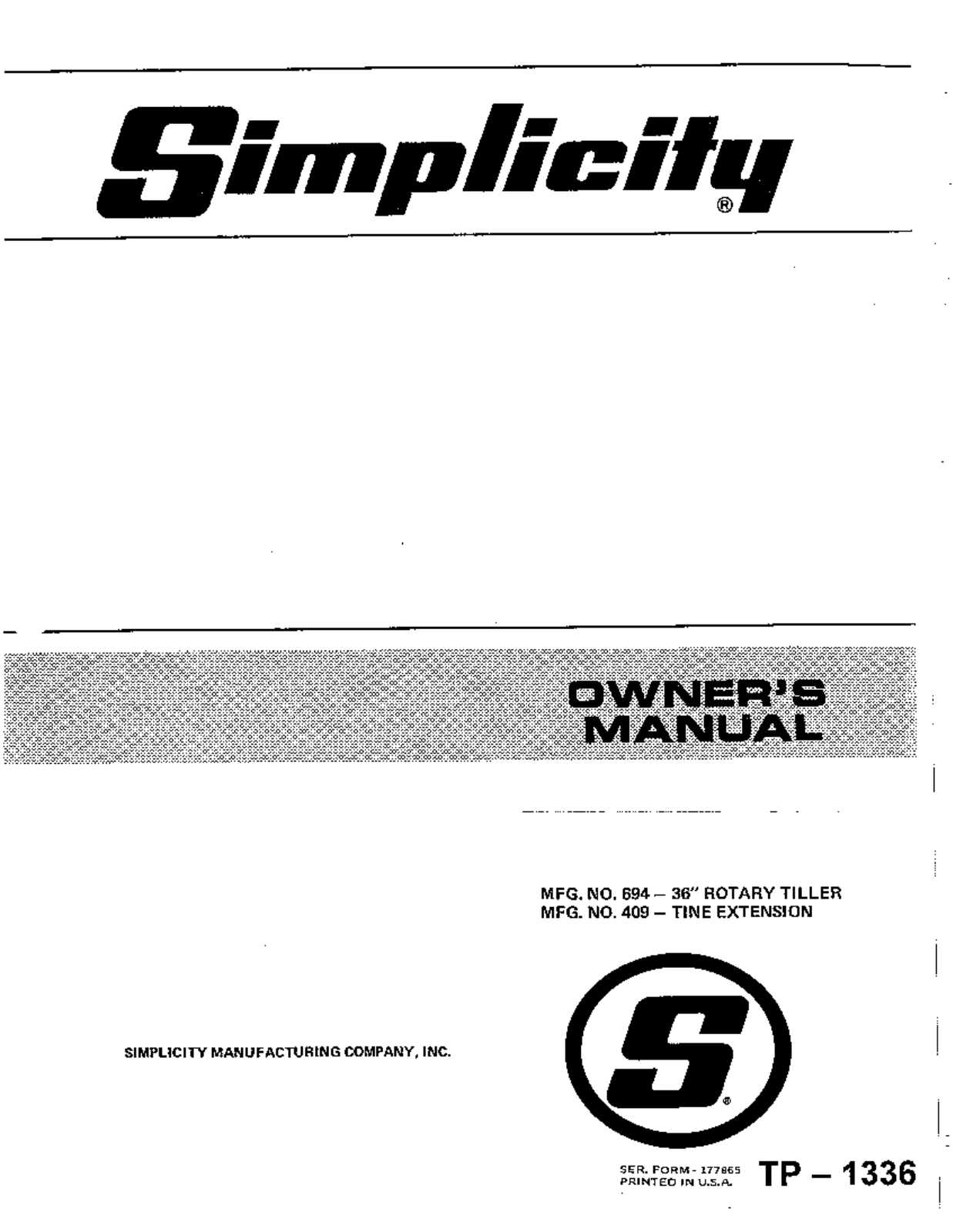 Simplicity TP-1336 User Manual