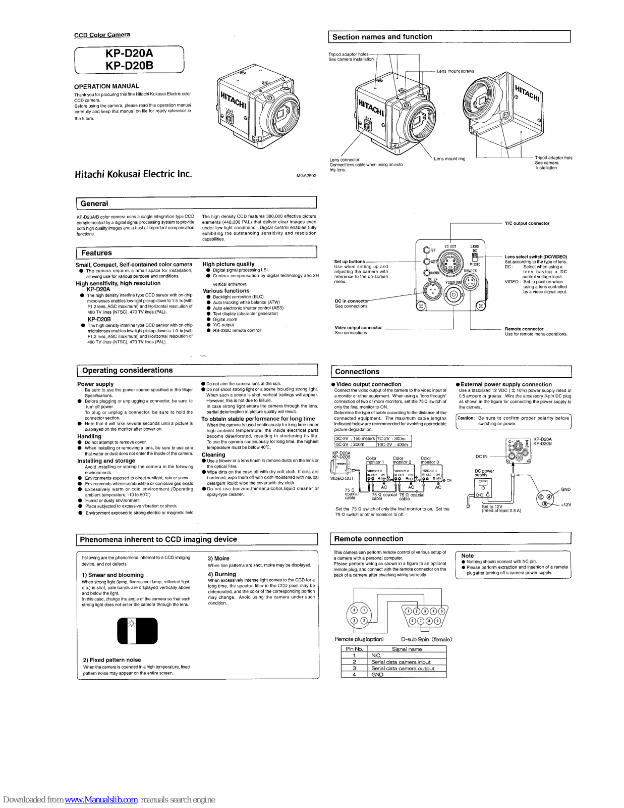 Hitachi KP-D20A, KP-D20B Operation Manual