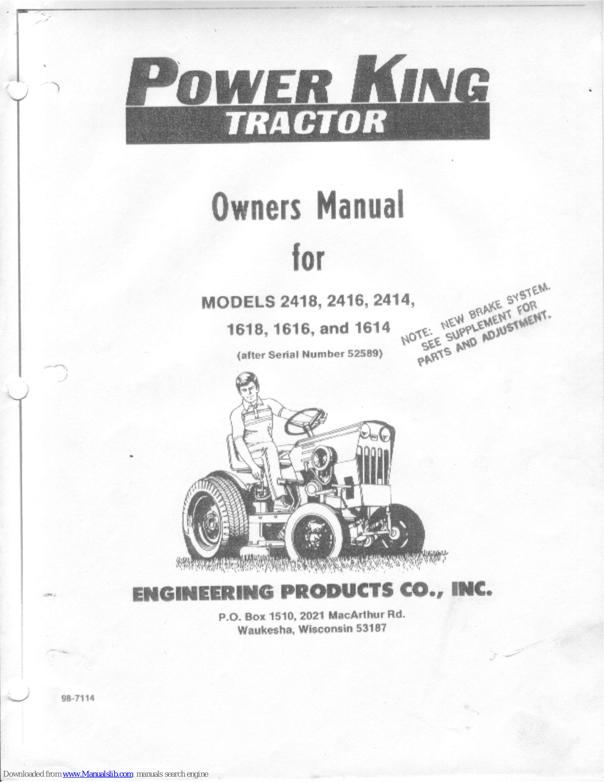 ENGINEERING PRODUCTS 2418, 2416, 2414, 1614, 1618 Owner's Manual - ManualMachine.com