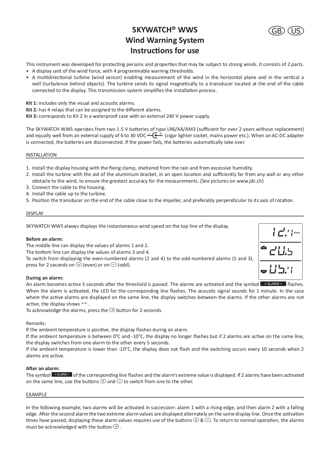 JDC Electronic SA Skywatch WWS User Manual