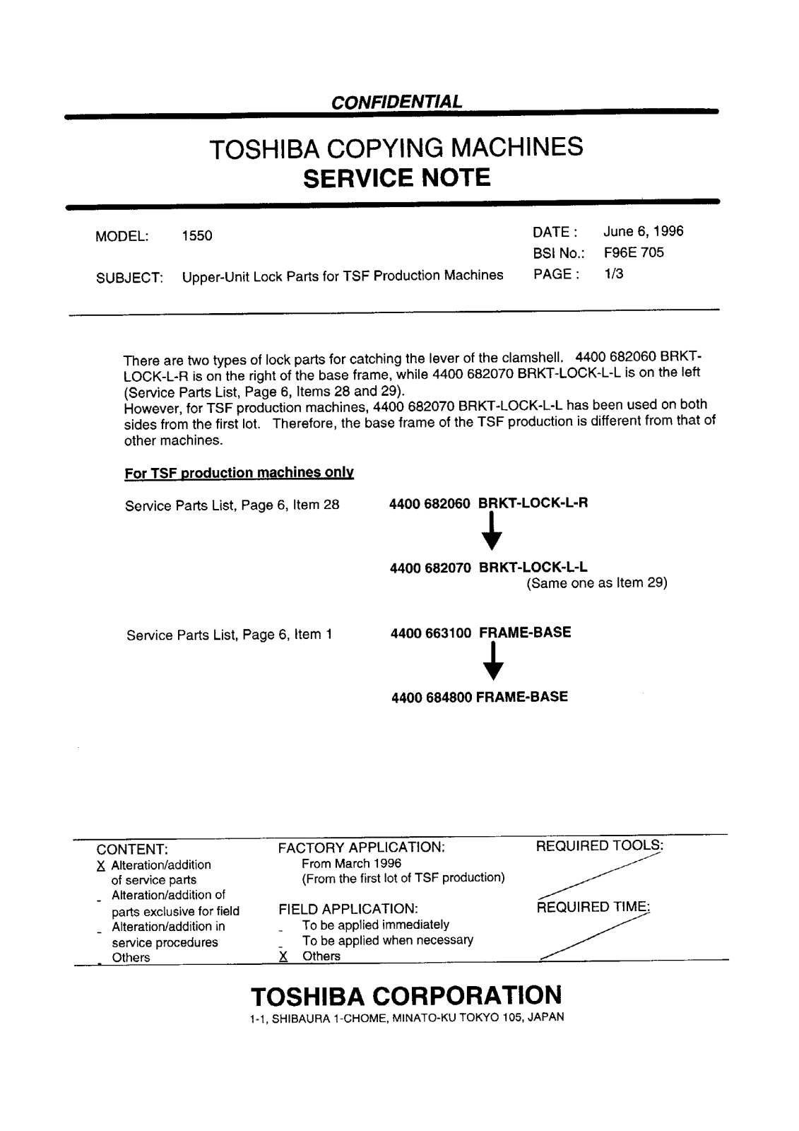 Toshiba f96e705 Service Note