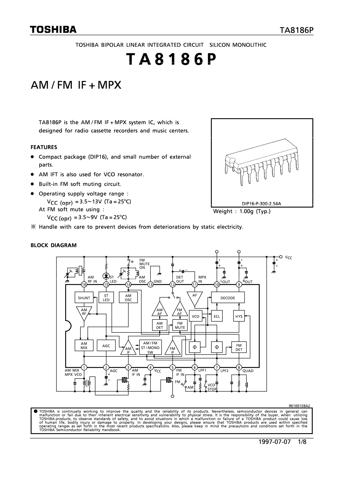 Toshiba TA8186P Datasheet