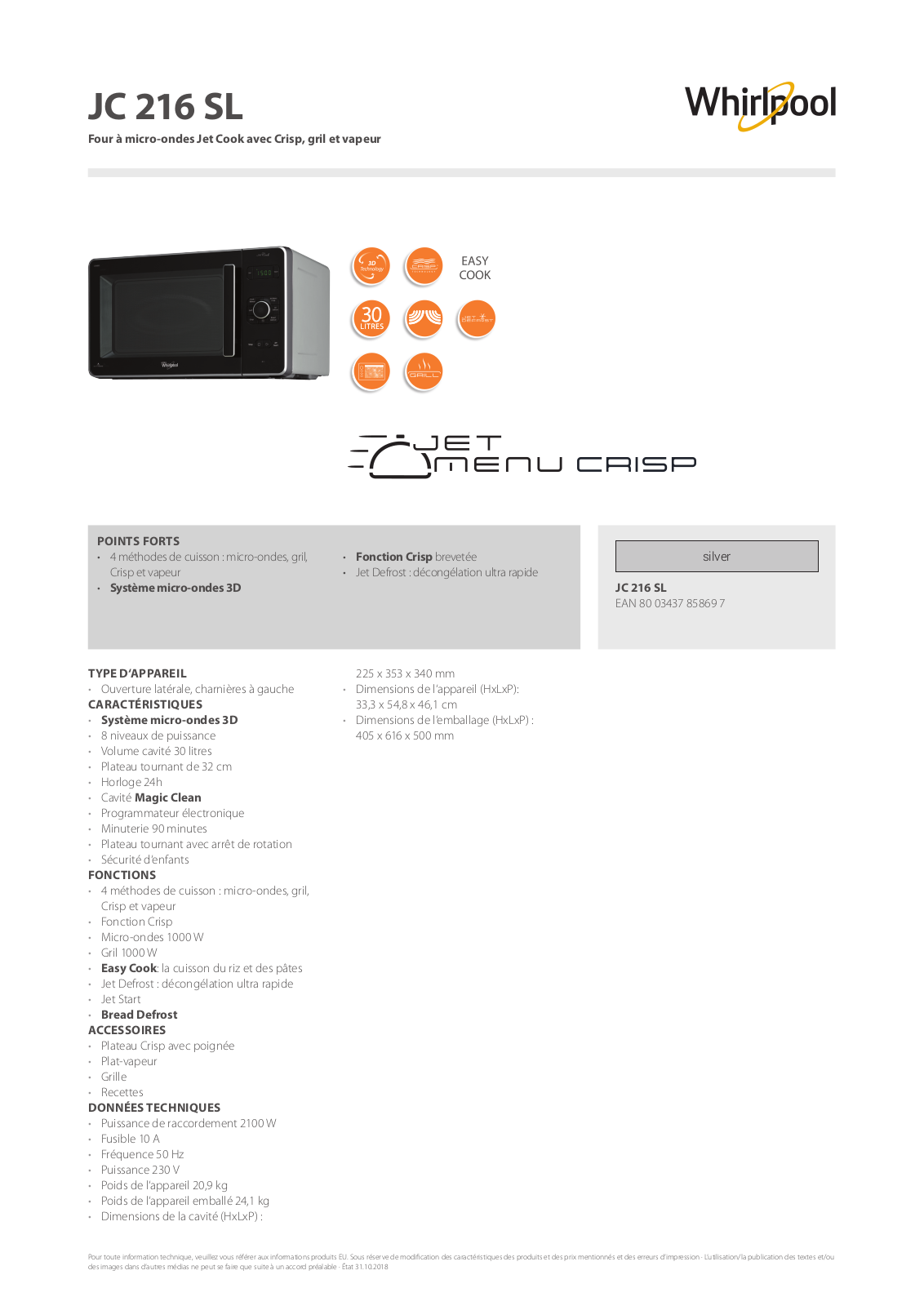 Whirlpool JC 216 SL Product information