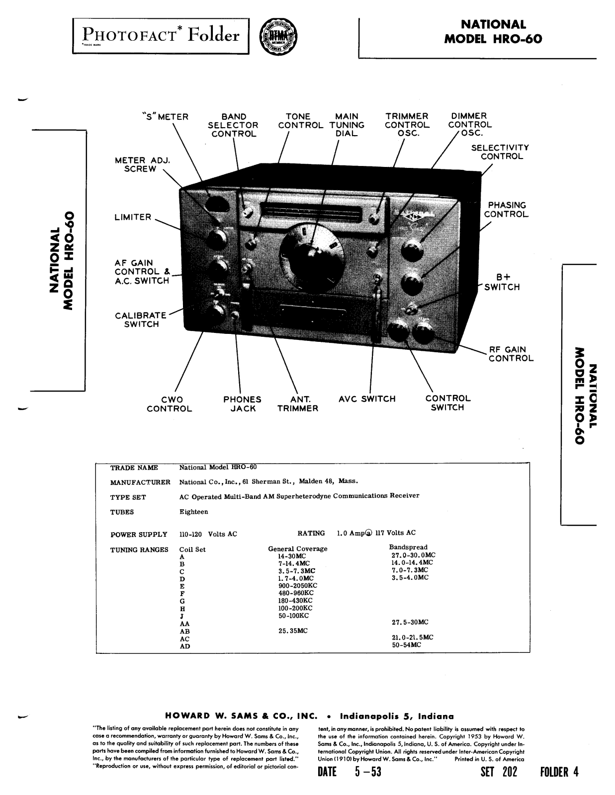 NATIONAL RADIO HRO-60 User Manual