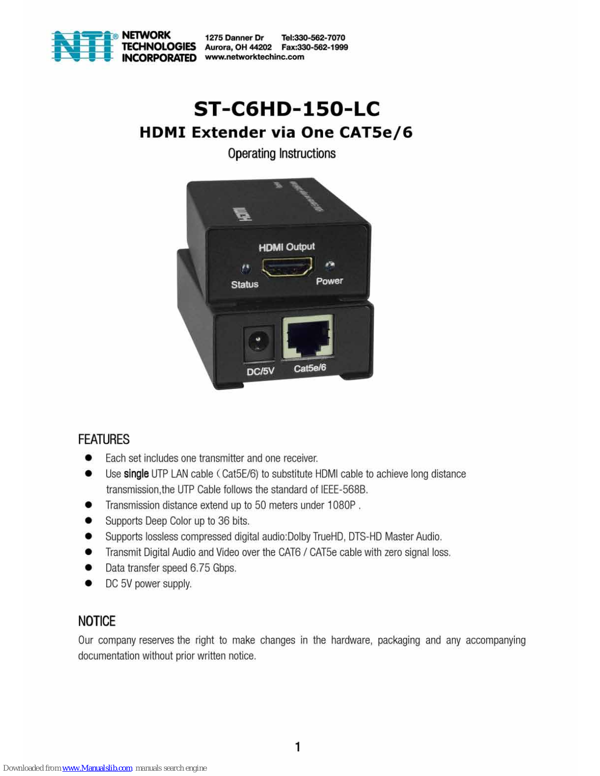 NTI ST-C6HD-150-LC Operating Instructions Manual