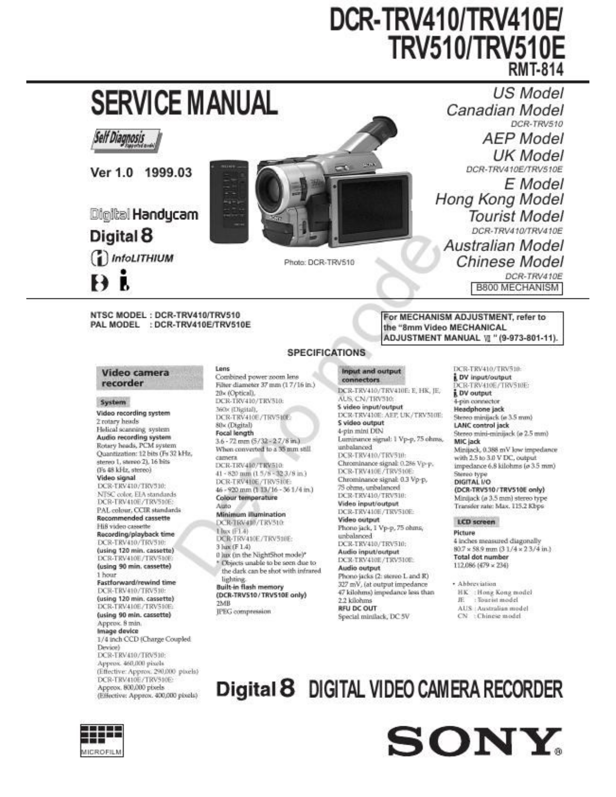 Sony DCR-TRV410, CR-TRV-510 Schematic