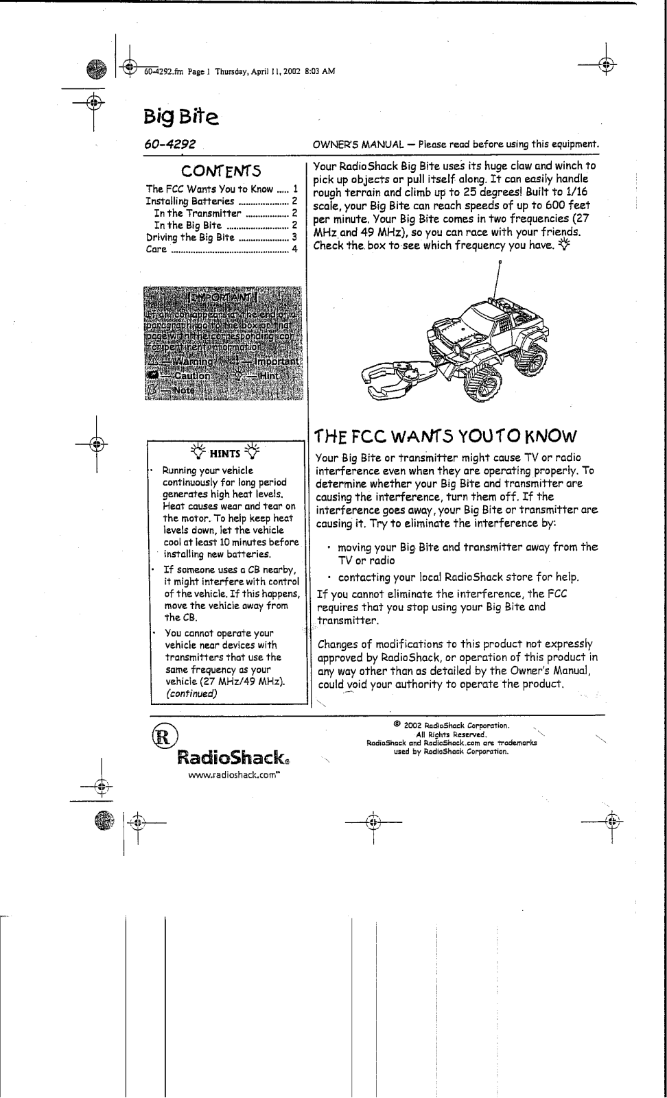 Radio Shack 6004292RX49, 6004292TX27, 6004292TX49 Users manual