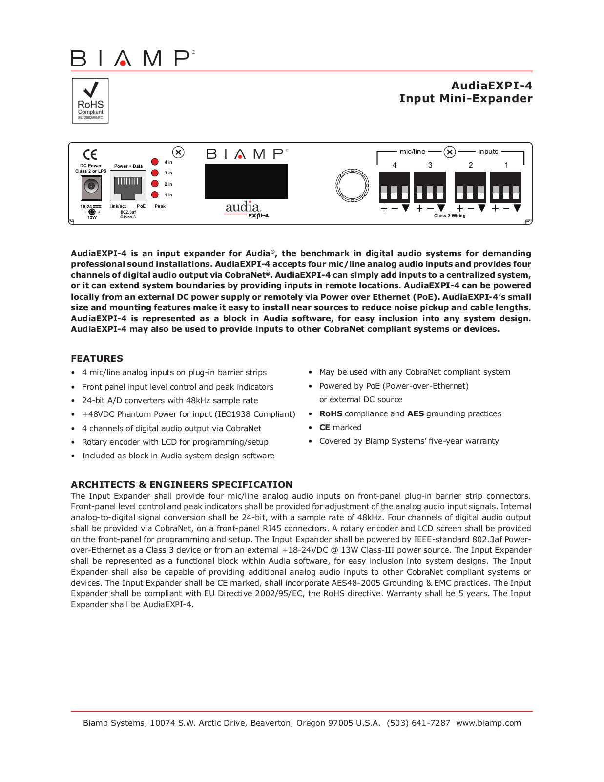 Biamp AUDIAEXPI-4 INPUT User Manual