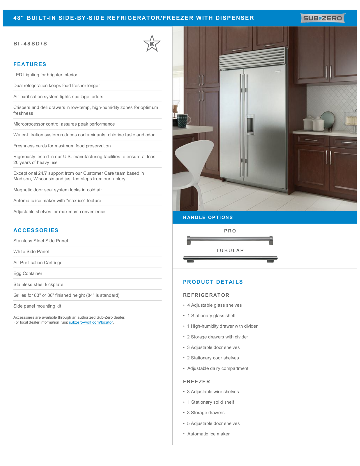 Sub-Zero BI48SDSPH, BI48SDSTH Specification Sheet