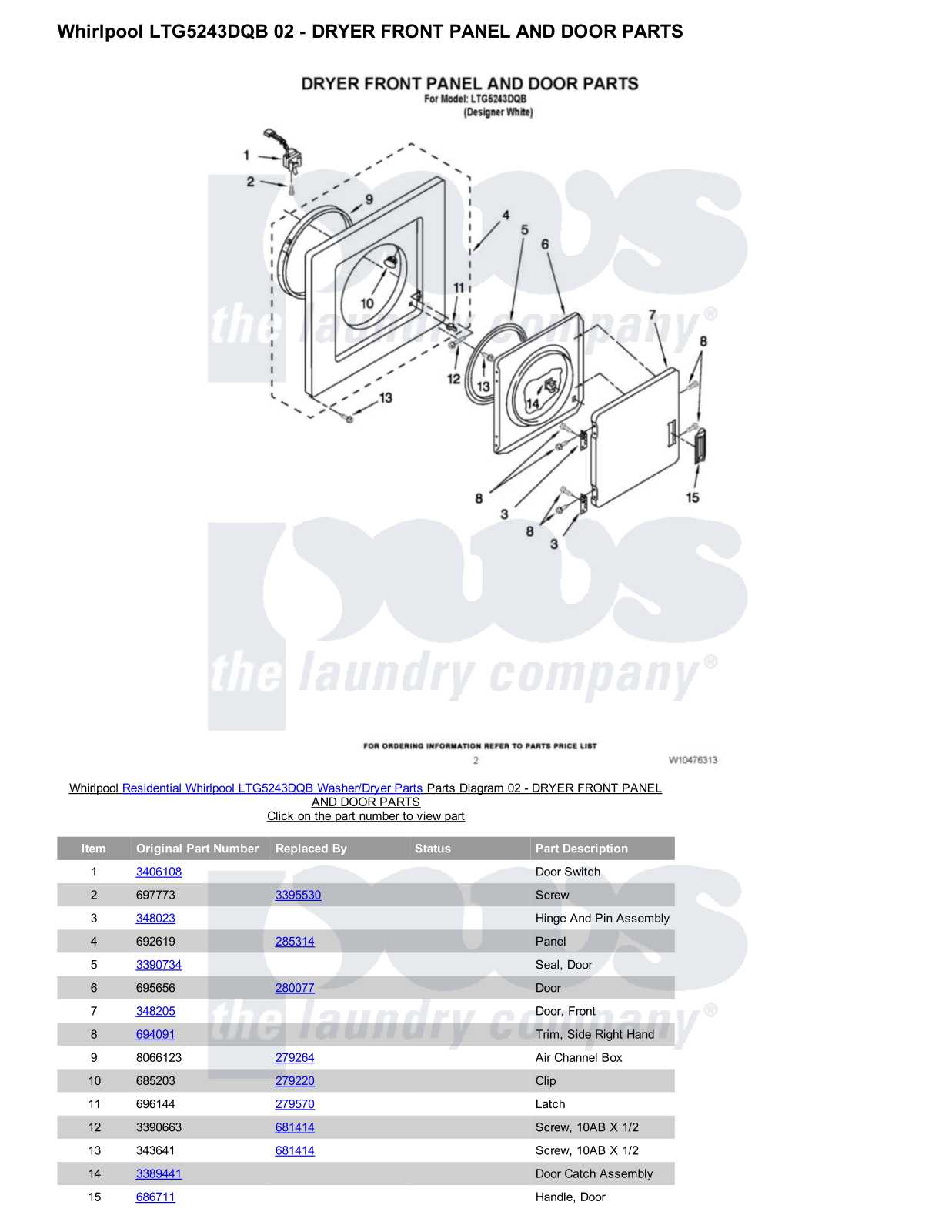 Whirlpool LTG5243DQB/Dryer Parts Diagram