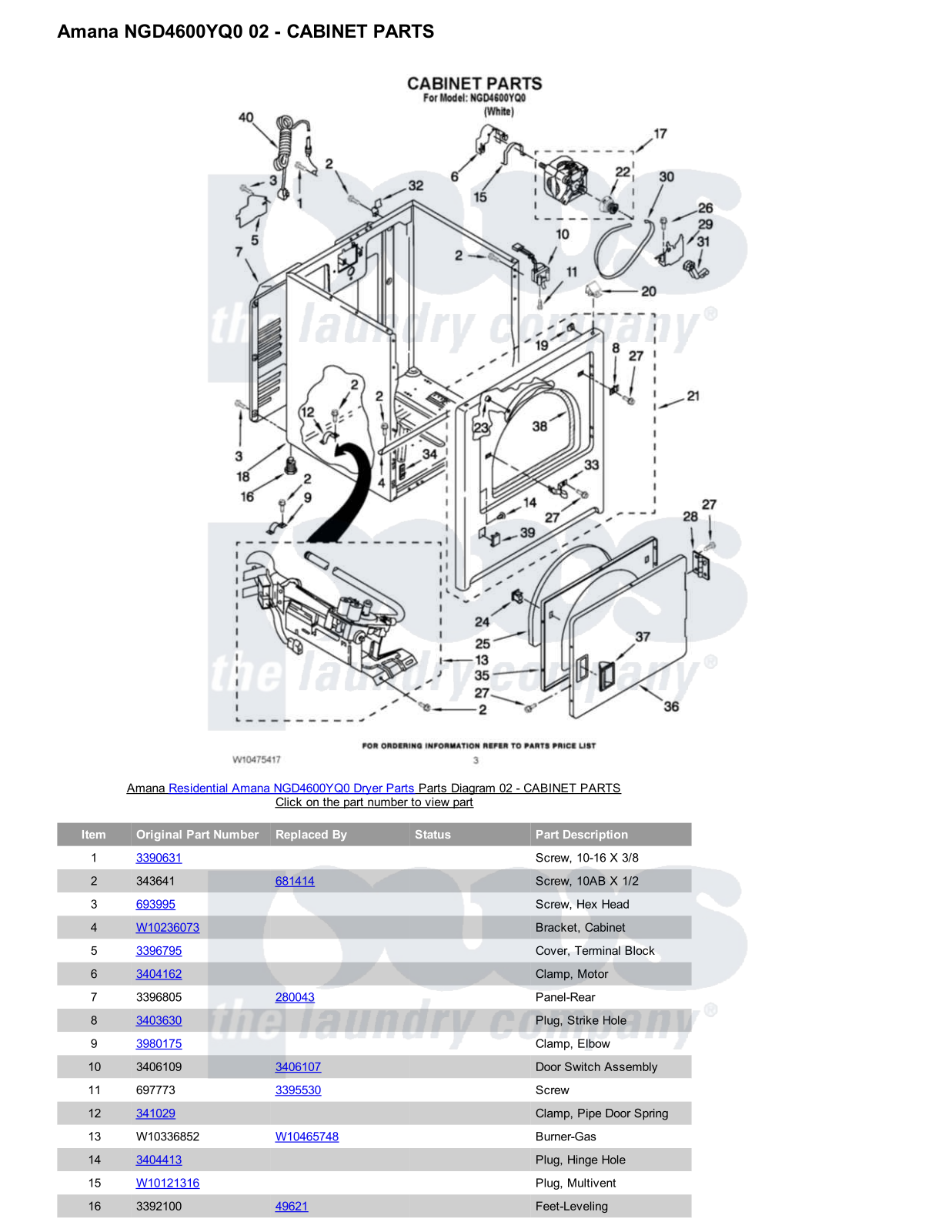 Amana NGD4600YQ0 Parts Diagram