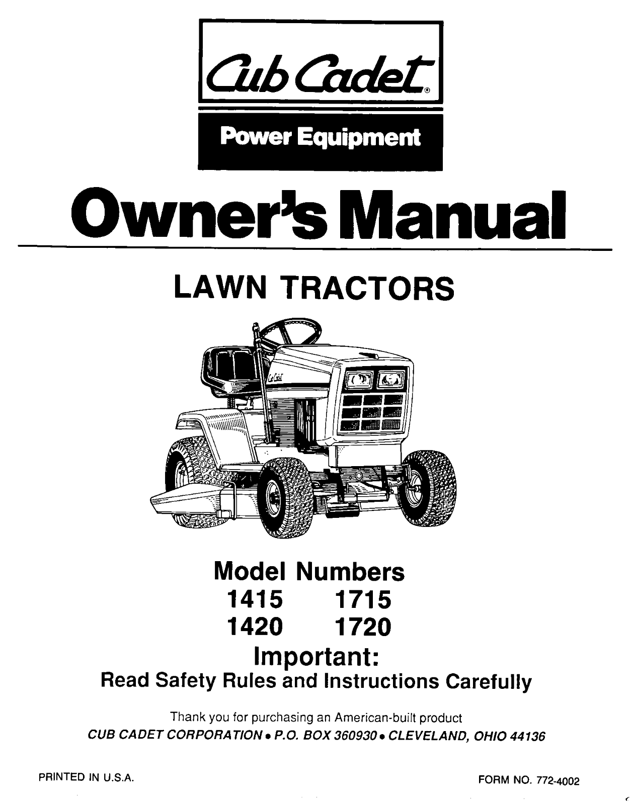 Cub Cadet 1720, 1715 User Manual