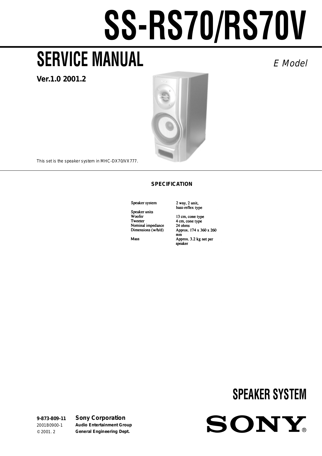 Sony SSRS-70, SSRS-70-V Service manual