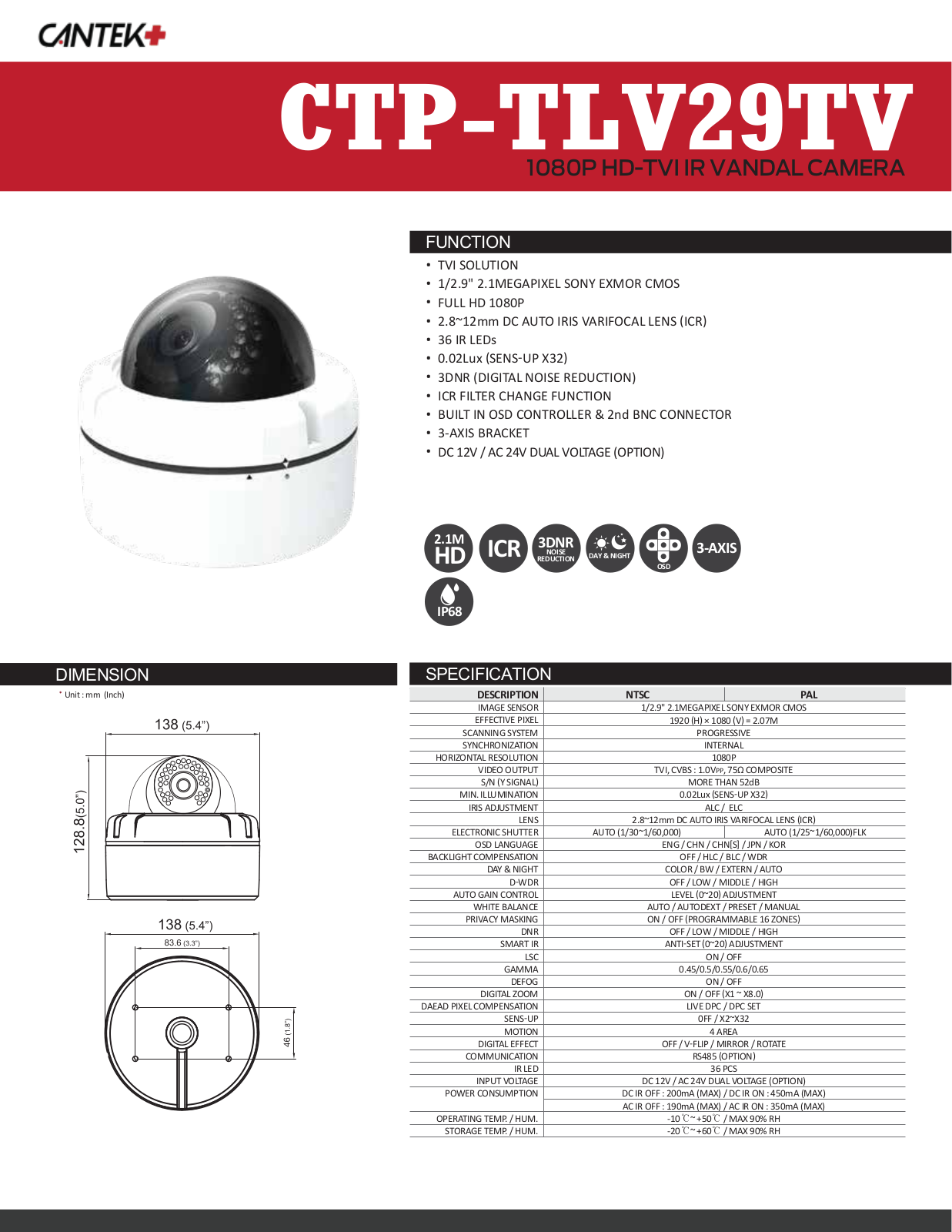 Cantek Plus CTP-TLV29TV Specsheet