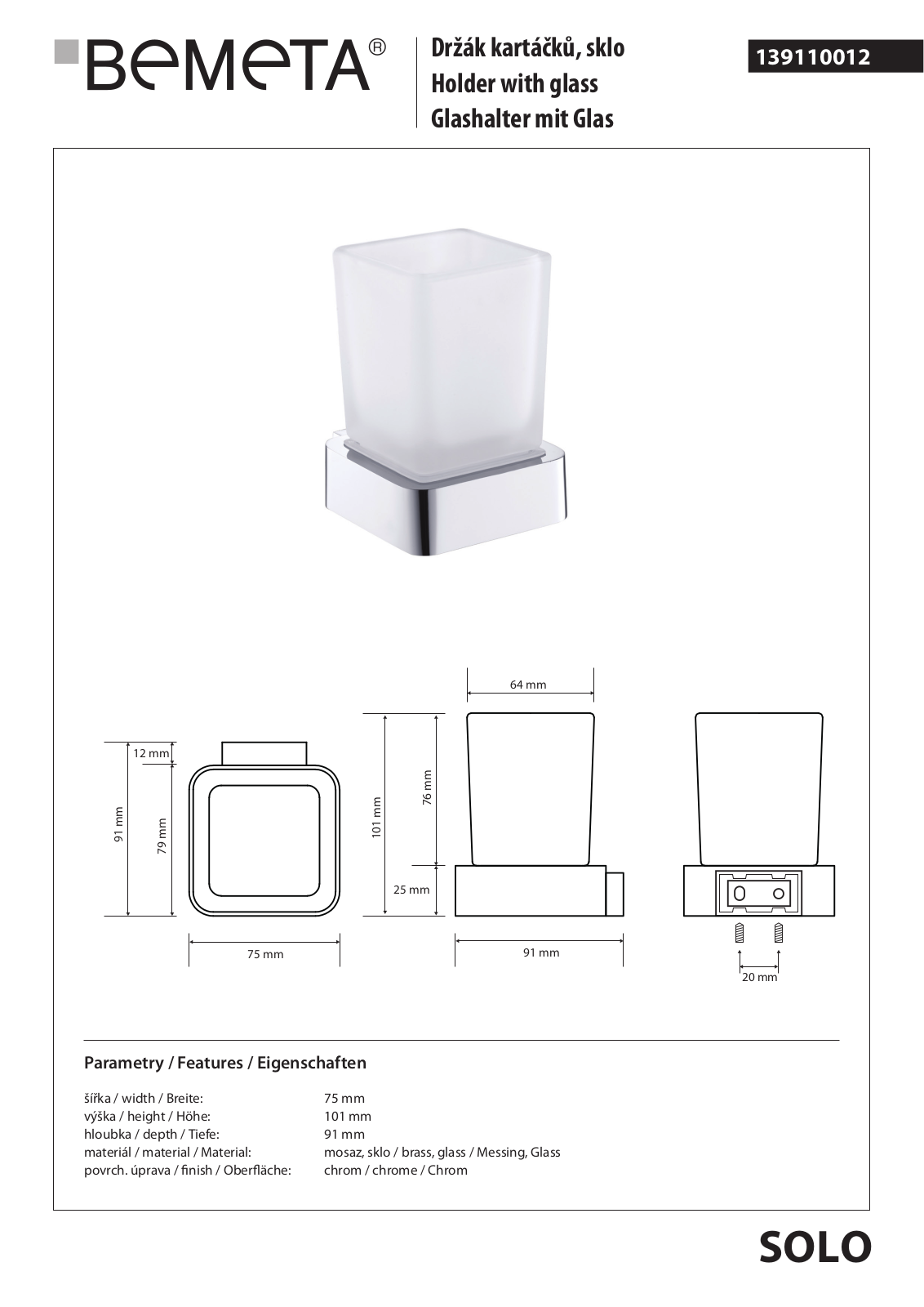 Bemeta Solo 139110012 User guide