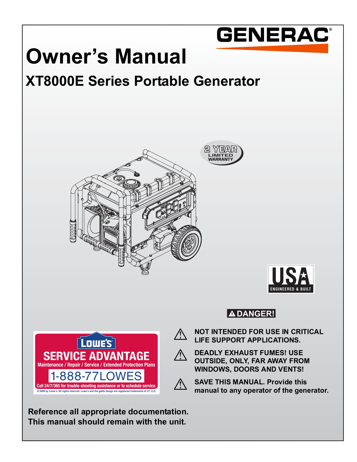 Generac XT8000E User Manual