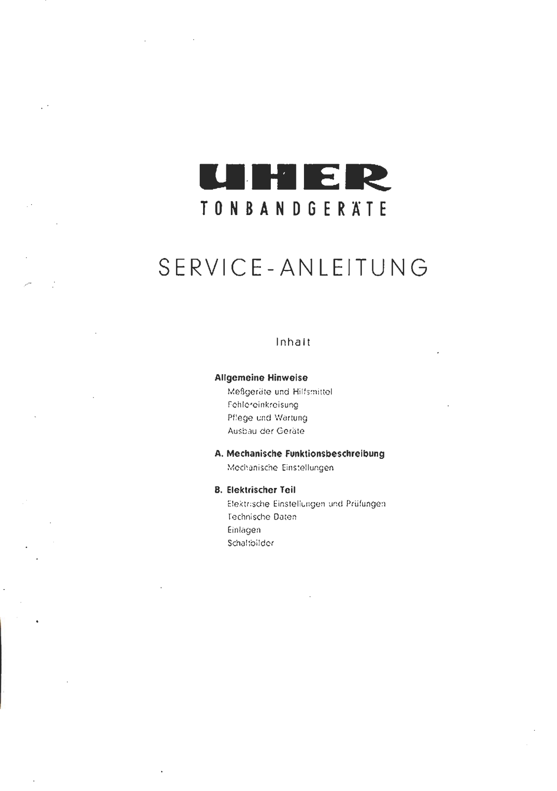 Uher 495, 195, 95-C, 95-K, 95-L Service manual
