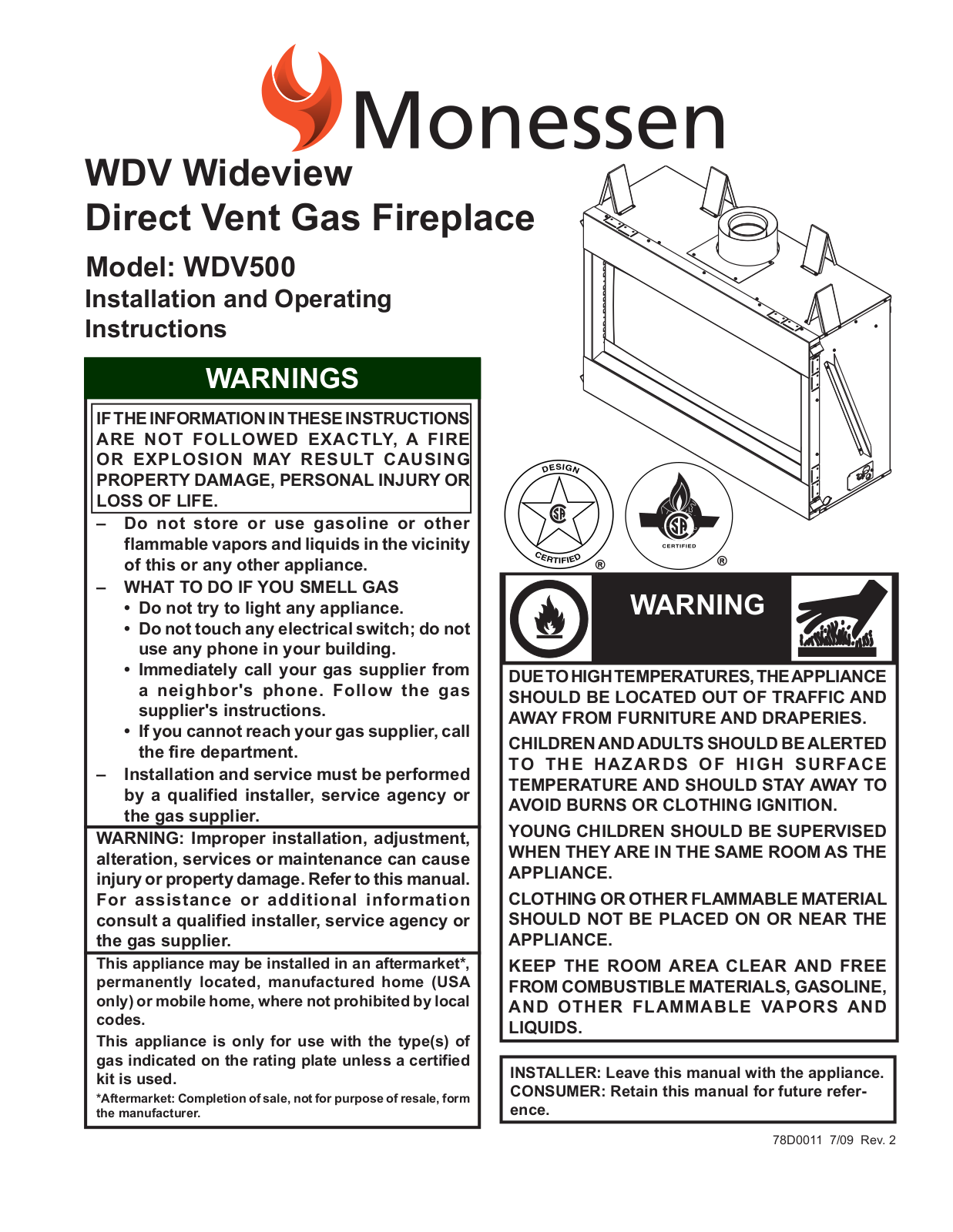 Monessen Hearth WDV500 User Manual