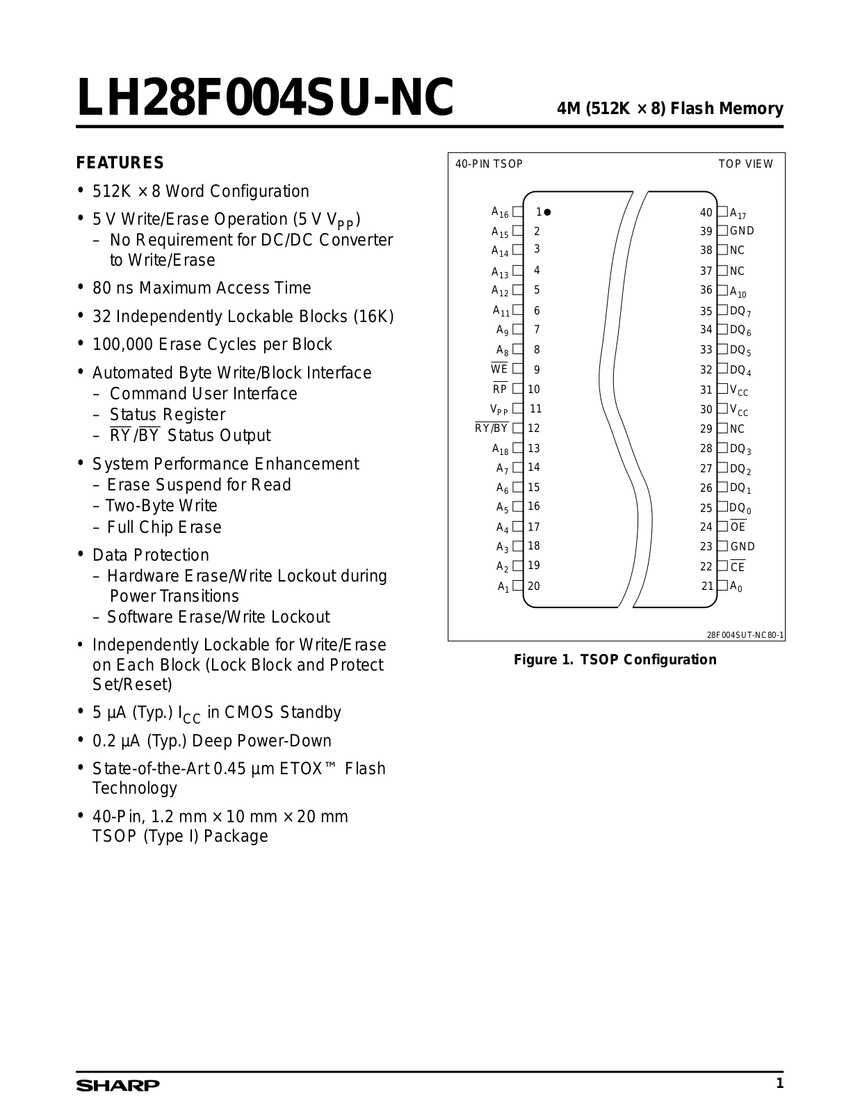 Sharp LH28F004SUT-NC80 Datasheet