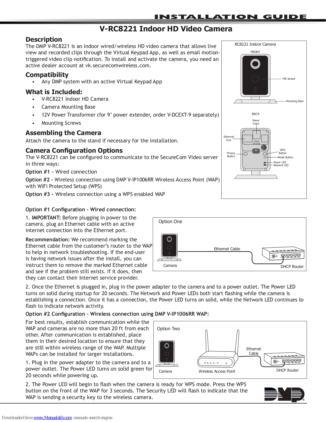 DMP Electronics V-RC8221 Installation Manual