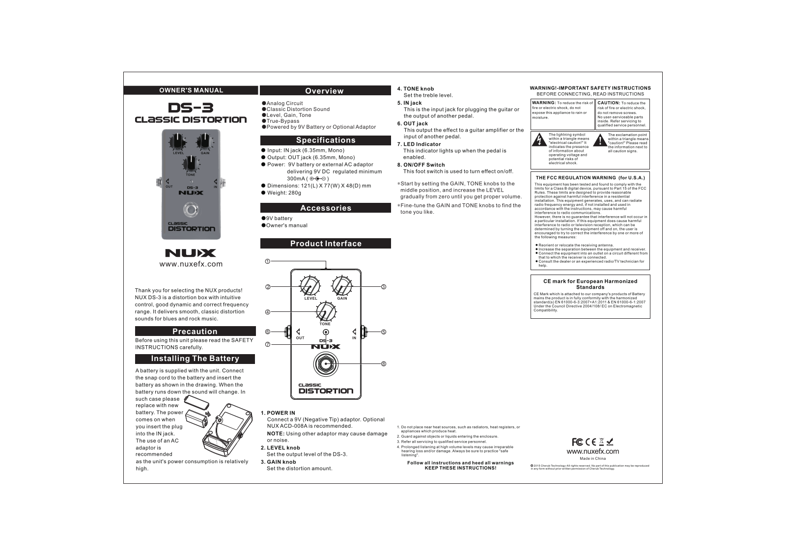 Nux DS-3 Classic Distortion Owner’s Manual