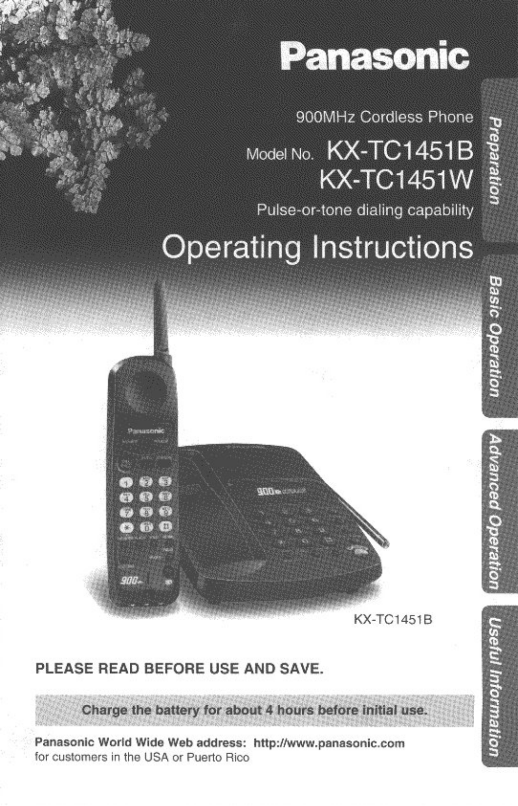 Panasonic KX-TC1451W, KX-TC1451B User Manual