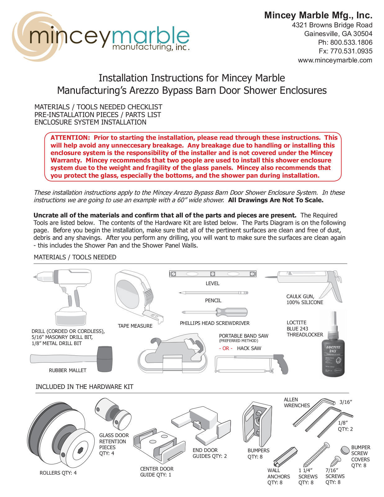 Mincey Marble Manufacturing Arezzo Bypass Barn Door Installation Instructions Manual