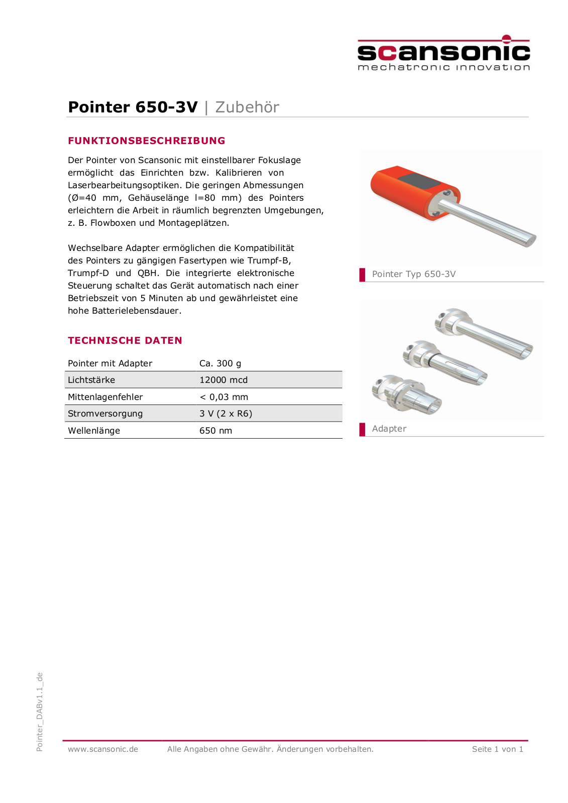 Scansonic POINTER-3V DATASHEET