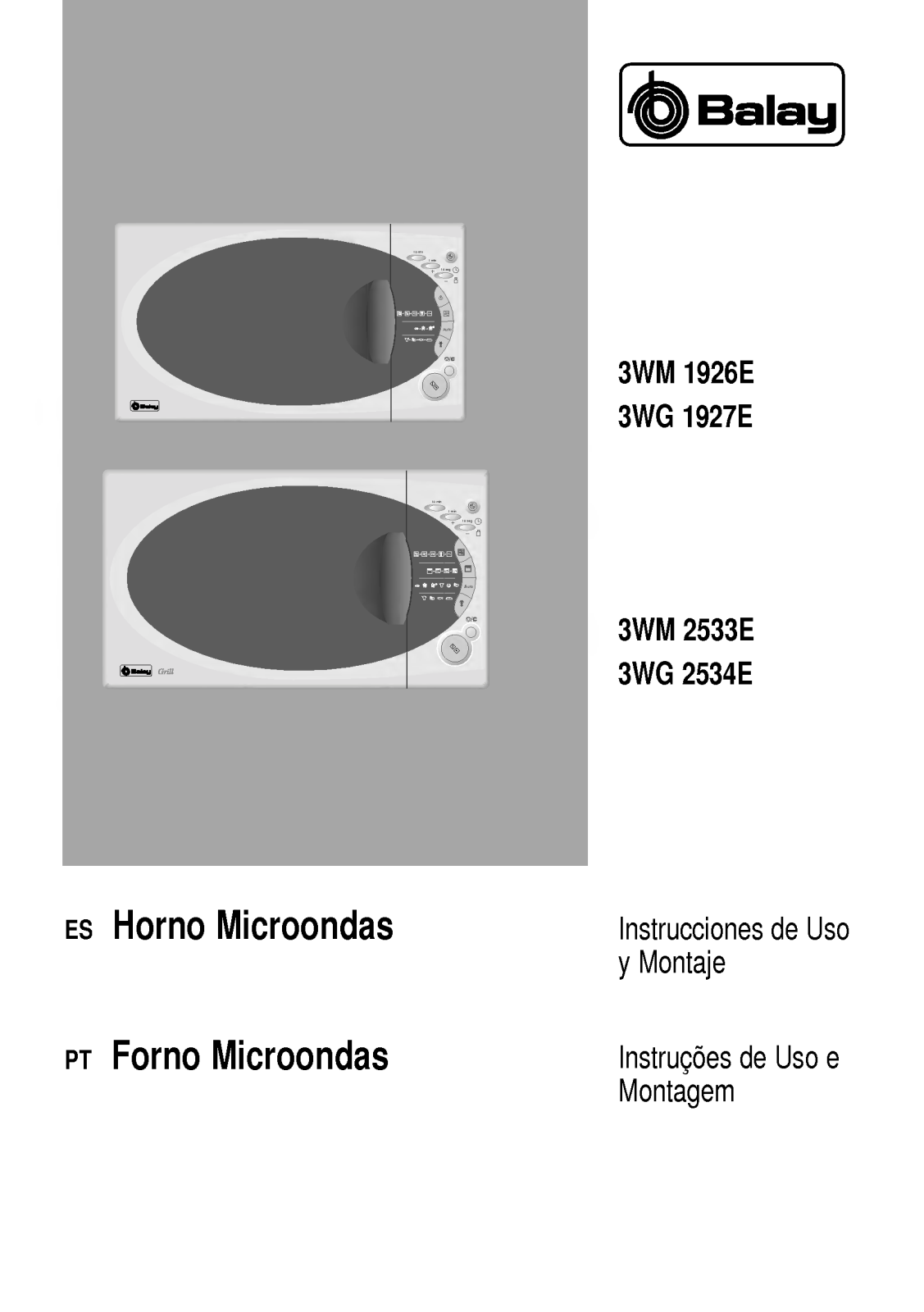 Balay 3WM2533E, 3WM1926E, 3WG1927E, 3WG2534E User and installation  Manual