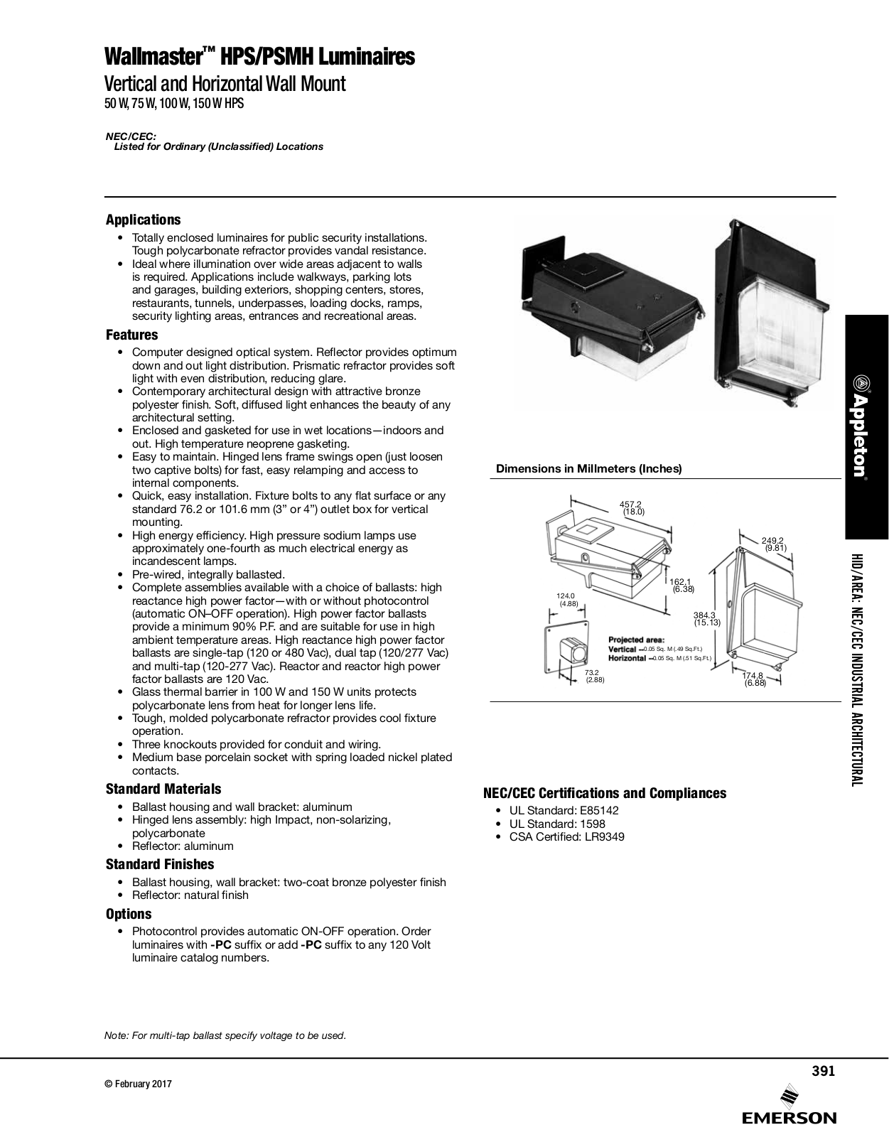 Appleton HPS Luminaires, PSMH Luminaires Catalog Page