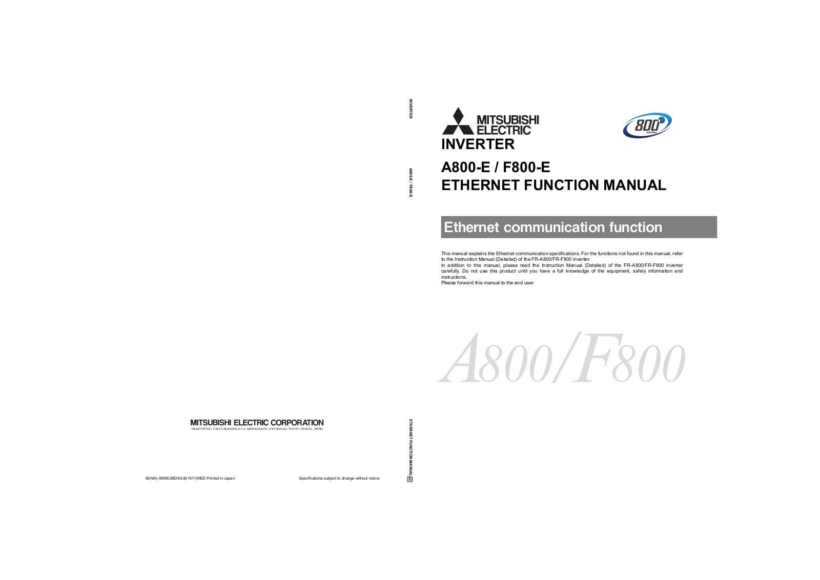 Mitsubishi Electric A800-E, F800-E Instruction Manual