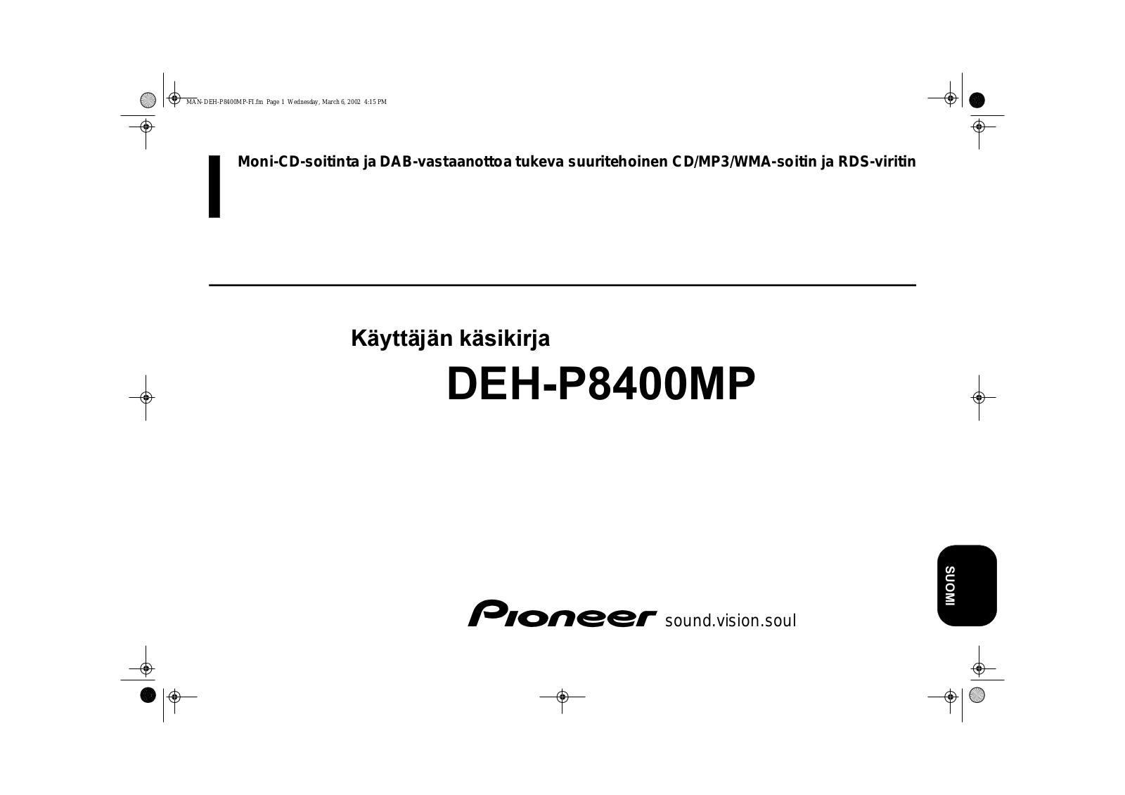 Pioneer DEH-P8400MP User manual