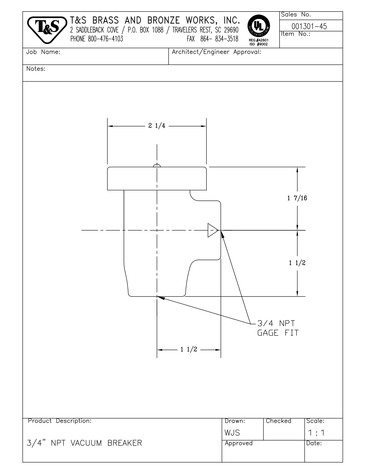 T&S Brass 001301-45 User Manual