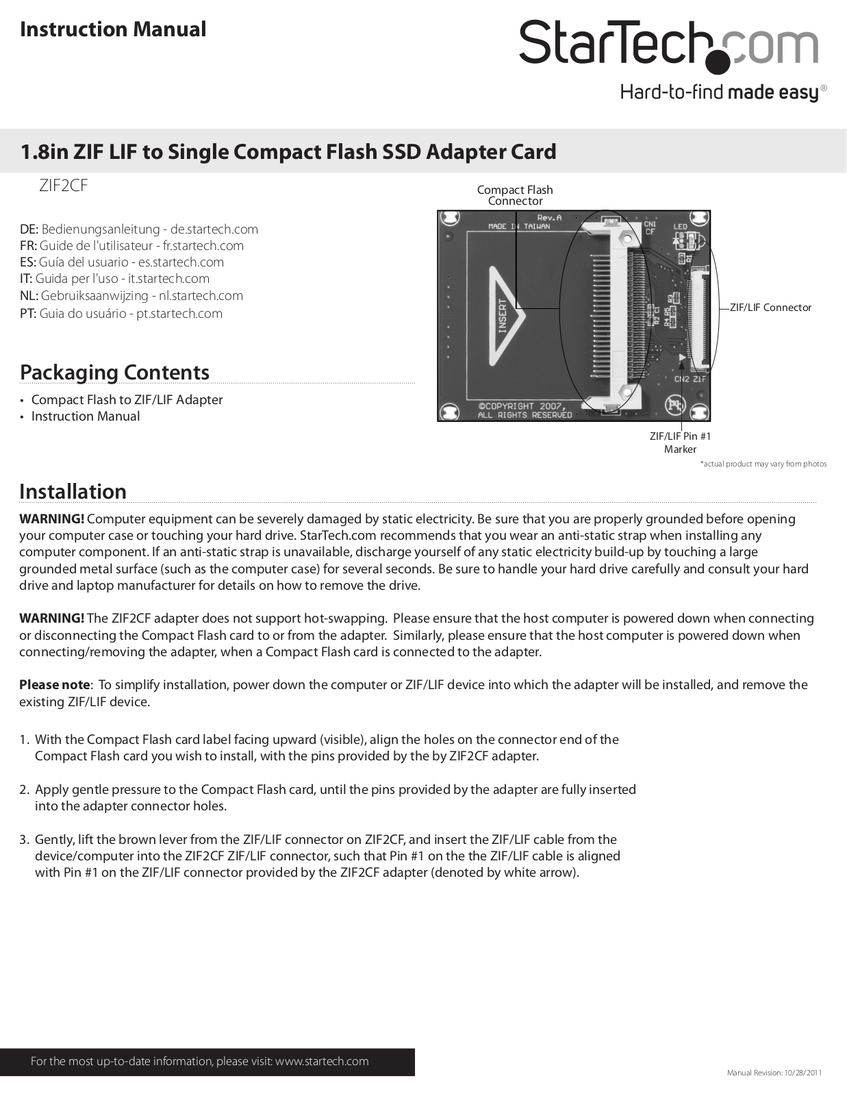 StarTech.com ZIF2CF User Manual