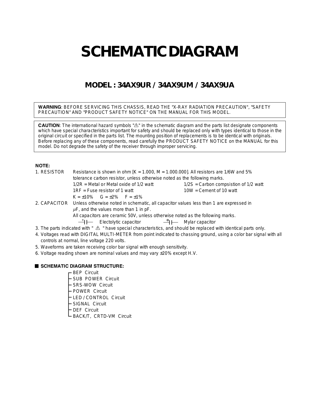 Toshiba 34AX9UR, 34AX9UM, 34AX9UA Schematic