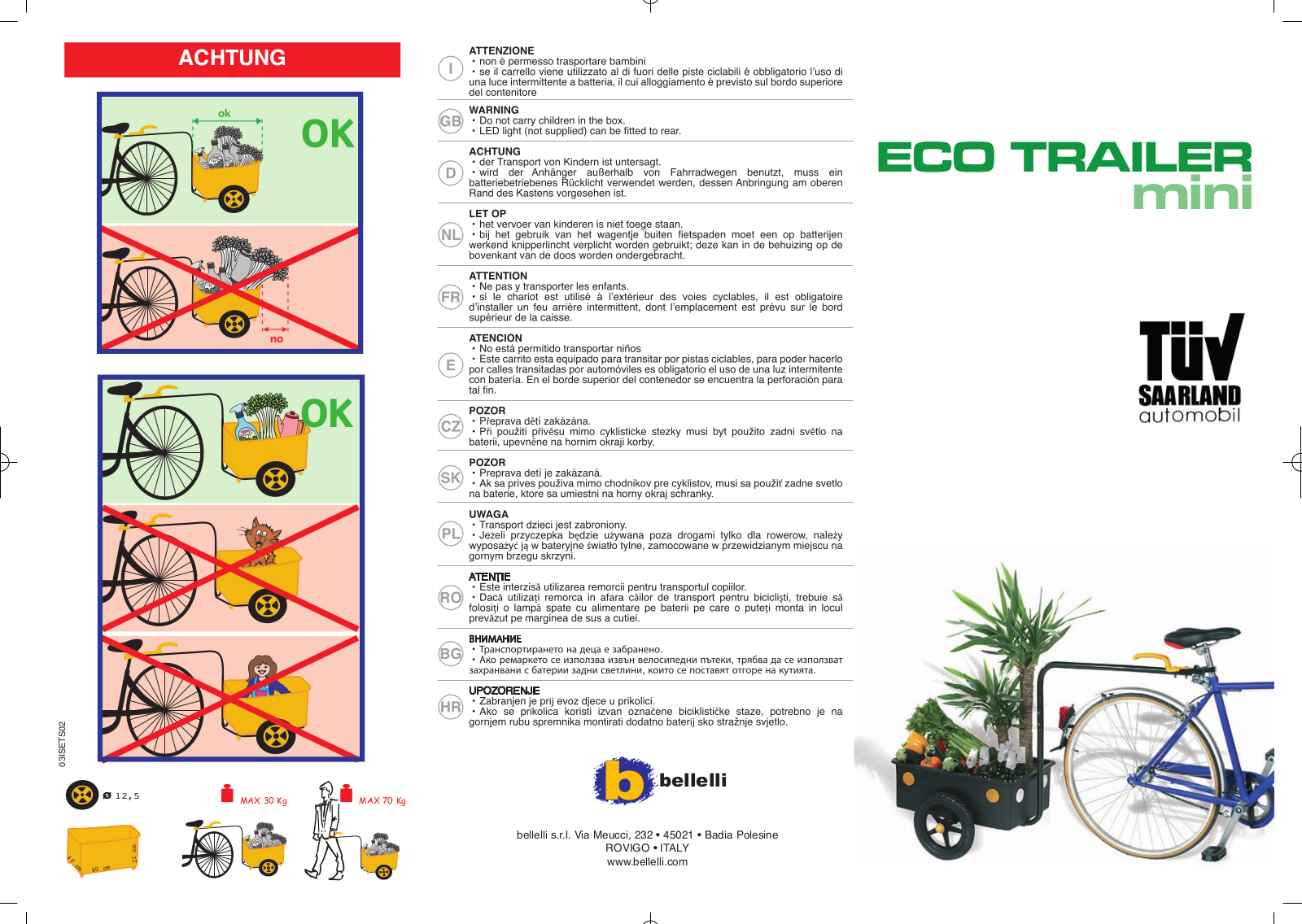 BELLELLI ECO TRAILER mini User guide - ManualMachine.com