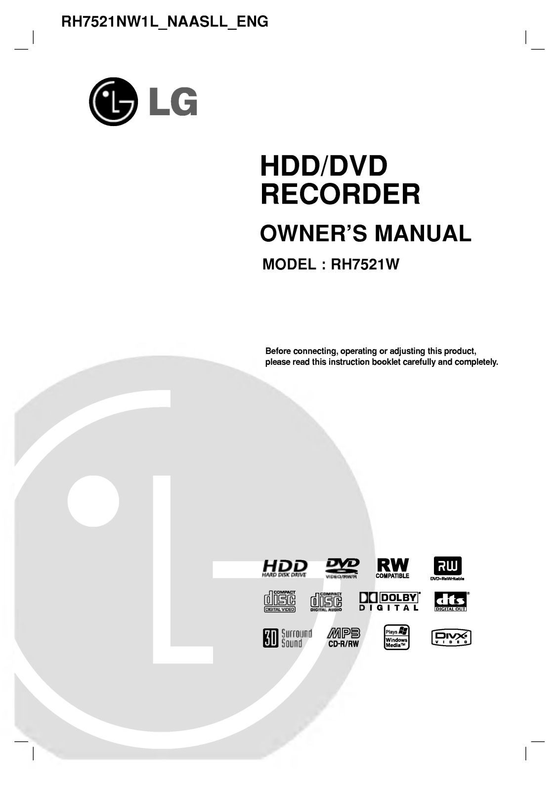 LG RH7521NW1L Owner’s Manual
