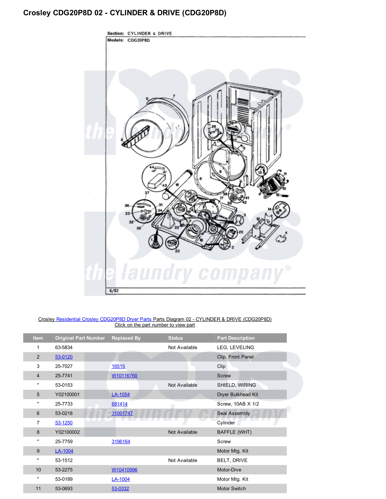 Crosley CDG20P8D Parts Diagram