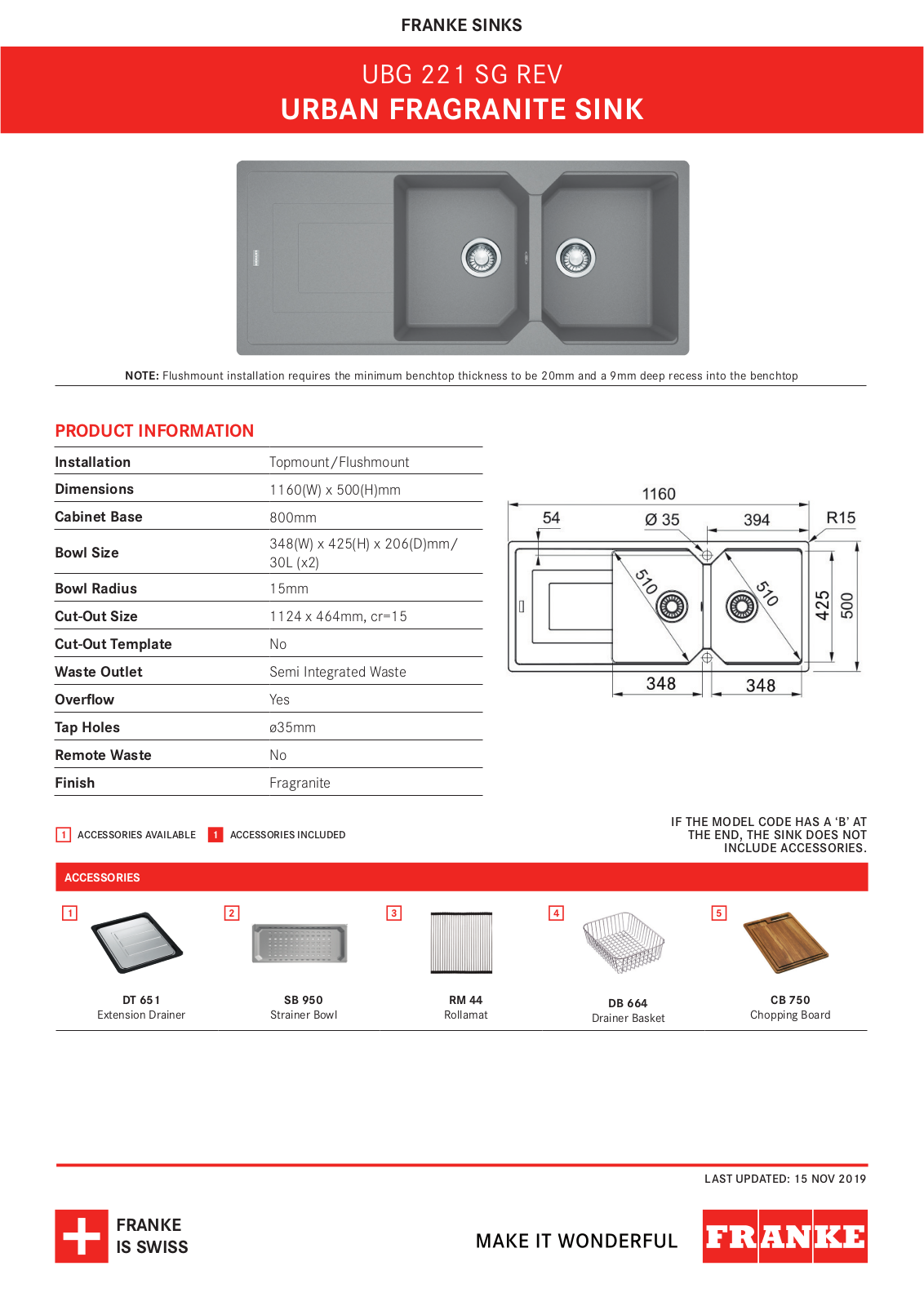 Franke UBG221SG Specifications Sheet - ManualMachine.com