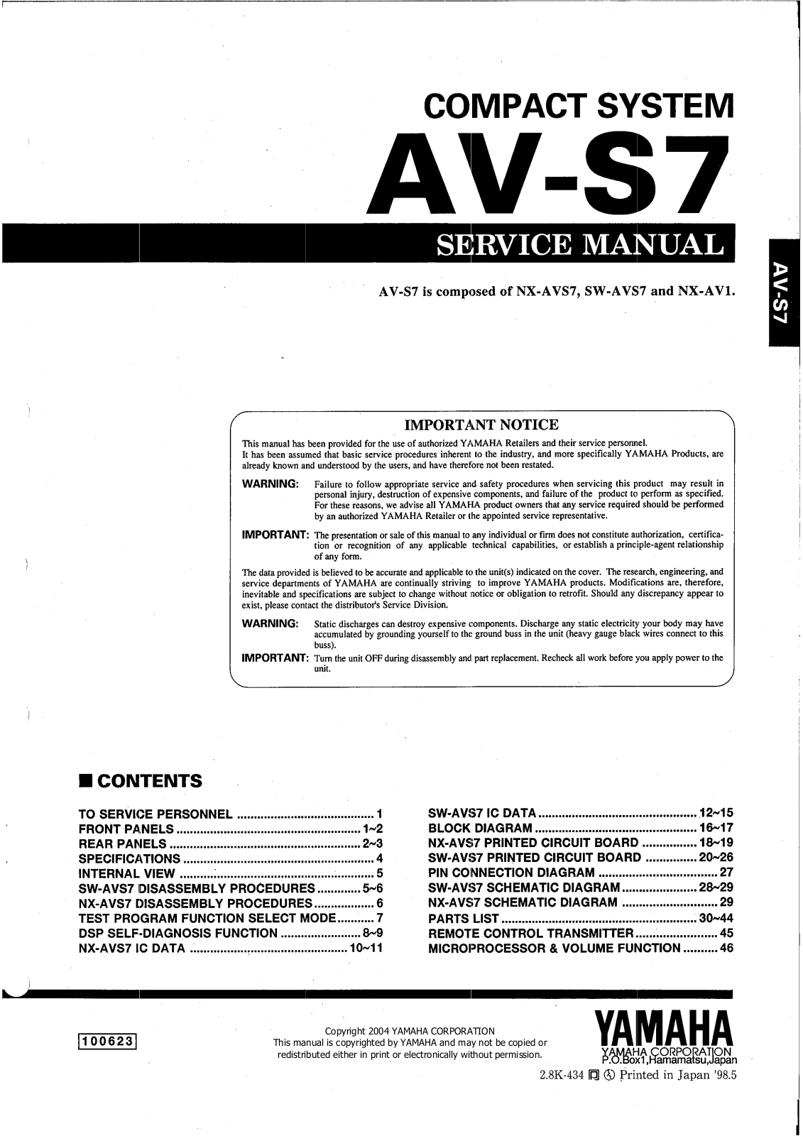 Yamaha AVS-7 Service Manual