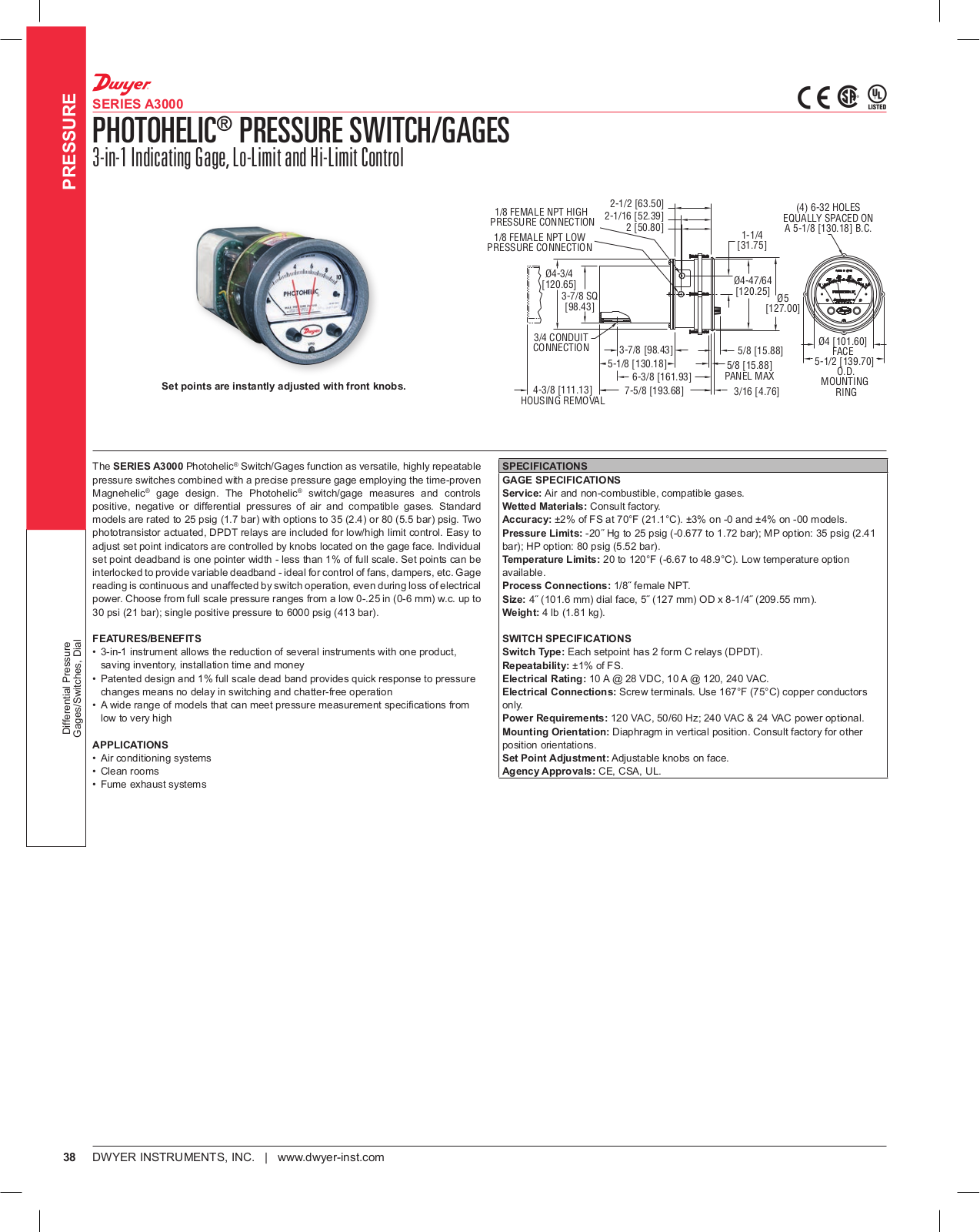 Dwyer Instruments A3000 Specifications