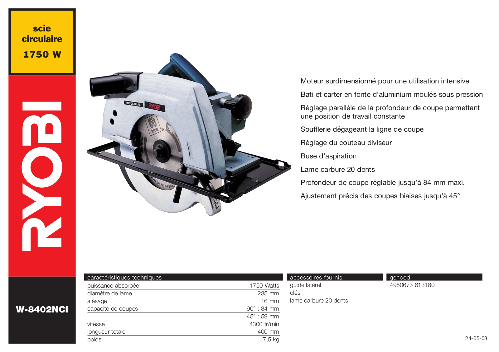 Ryobi W-8402NCI User Manual