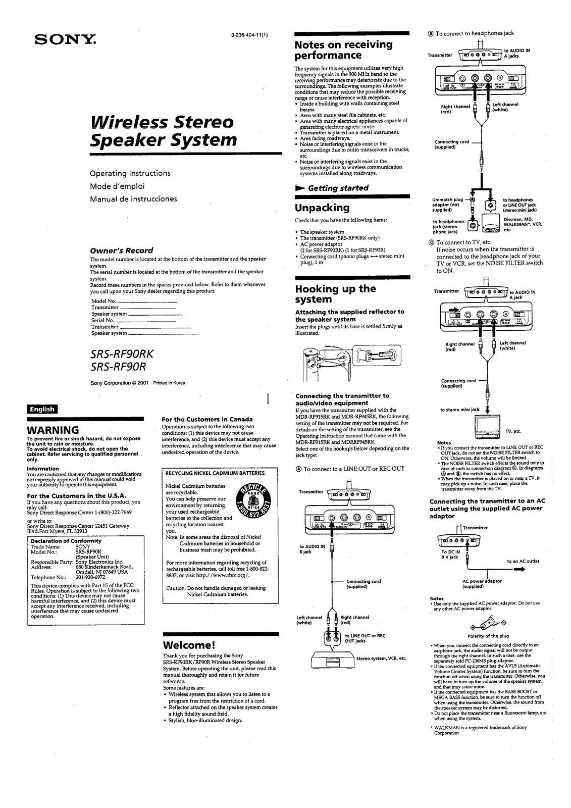 Sony TMRRF90 Users Manual