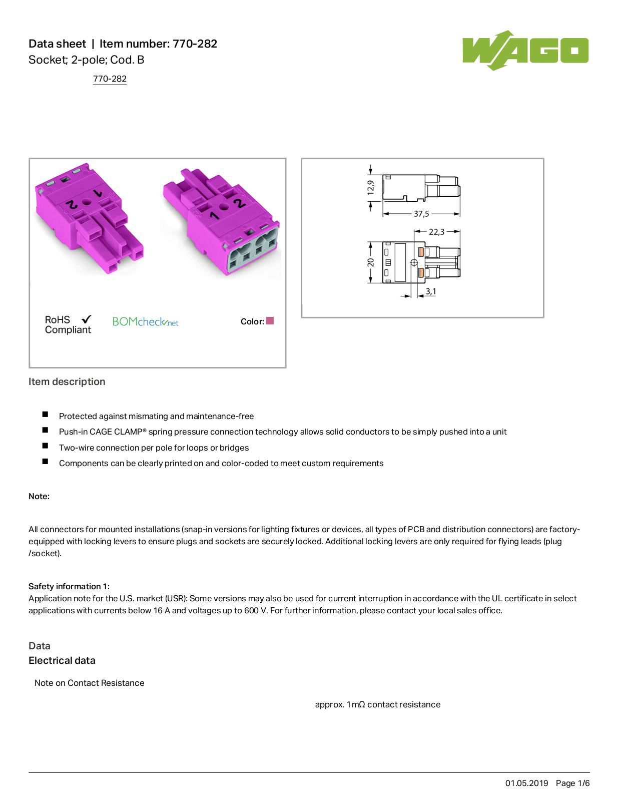 Wago 770-282 Data Sheet