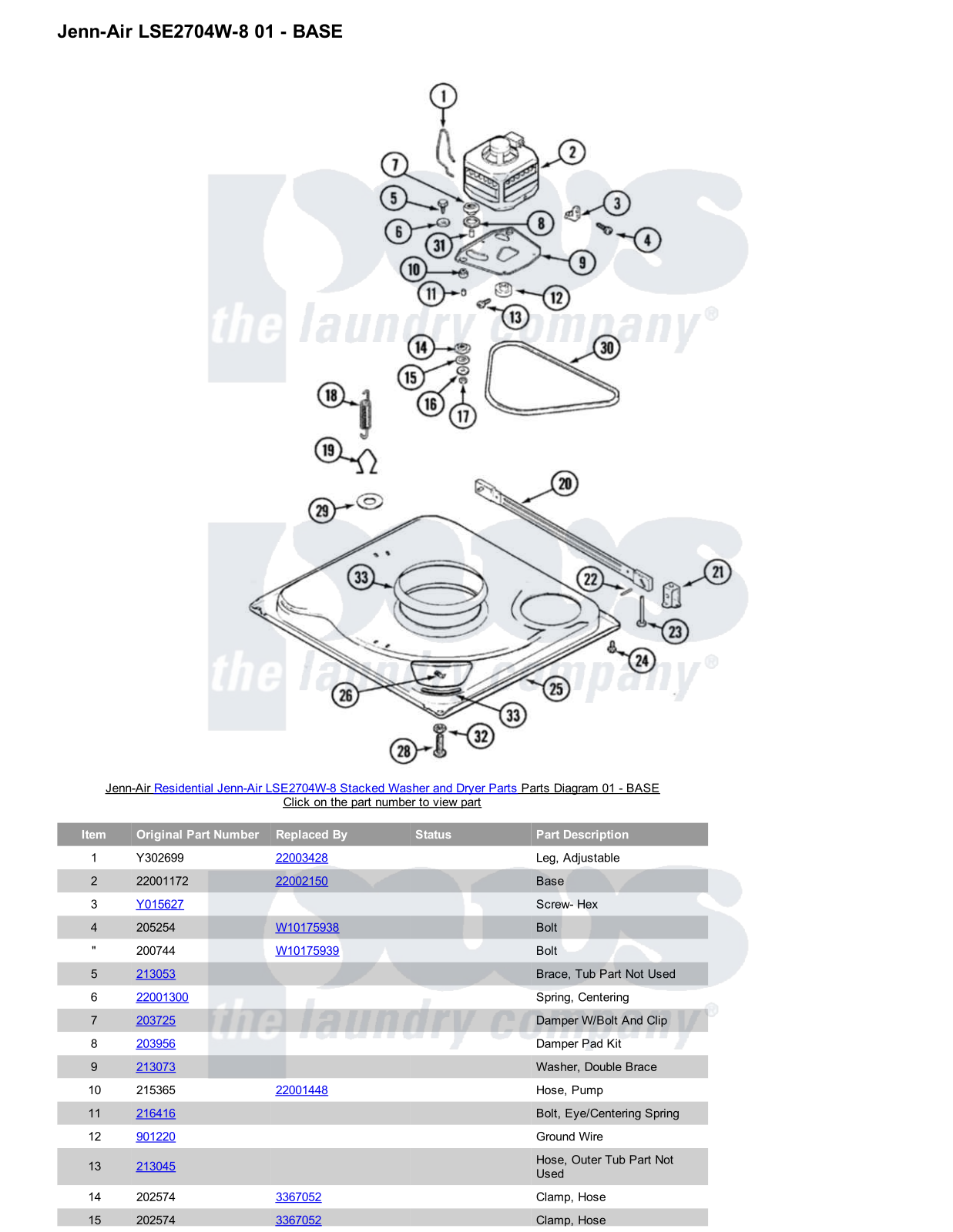 Jenn-Air LSE2704W-8 Stacked and Parts Diagram