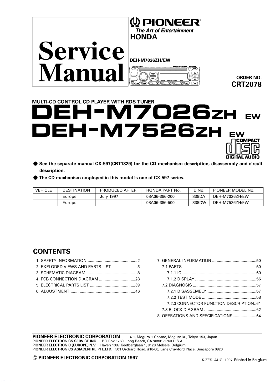 Pioneer DEH-M7026, DEH-M7526 Service Manual