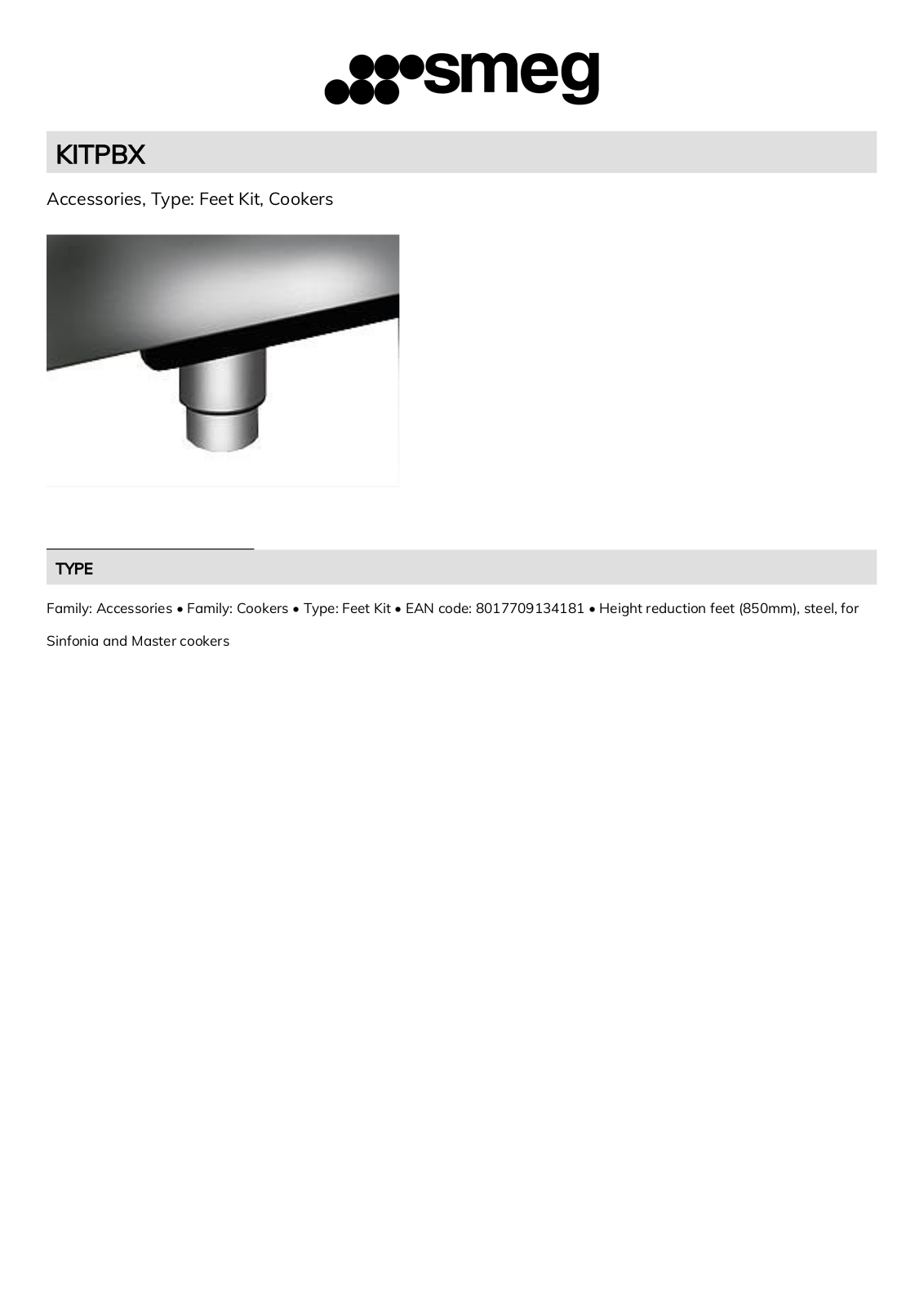 Smeg KITPBX Technical sheet