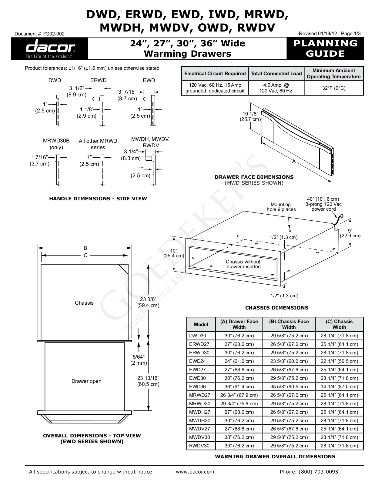 Dacor OWD, EWD, ERWD, RWDV User Manual